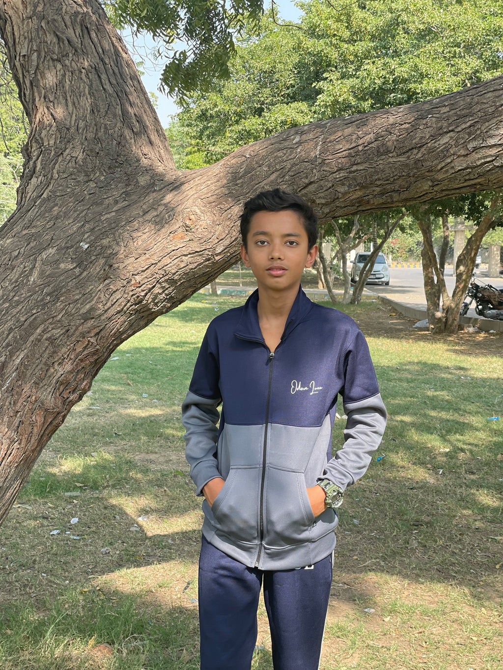 Kid Tracksuits-Twin Shade Suit Smoke Grey/Blue