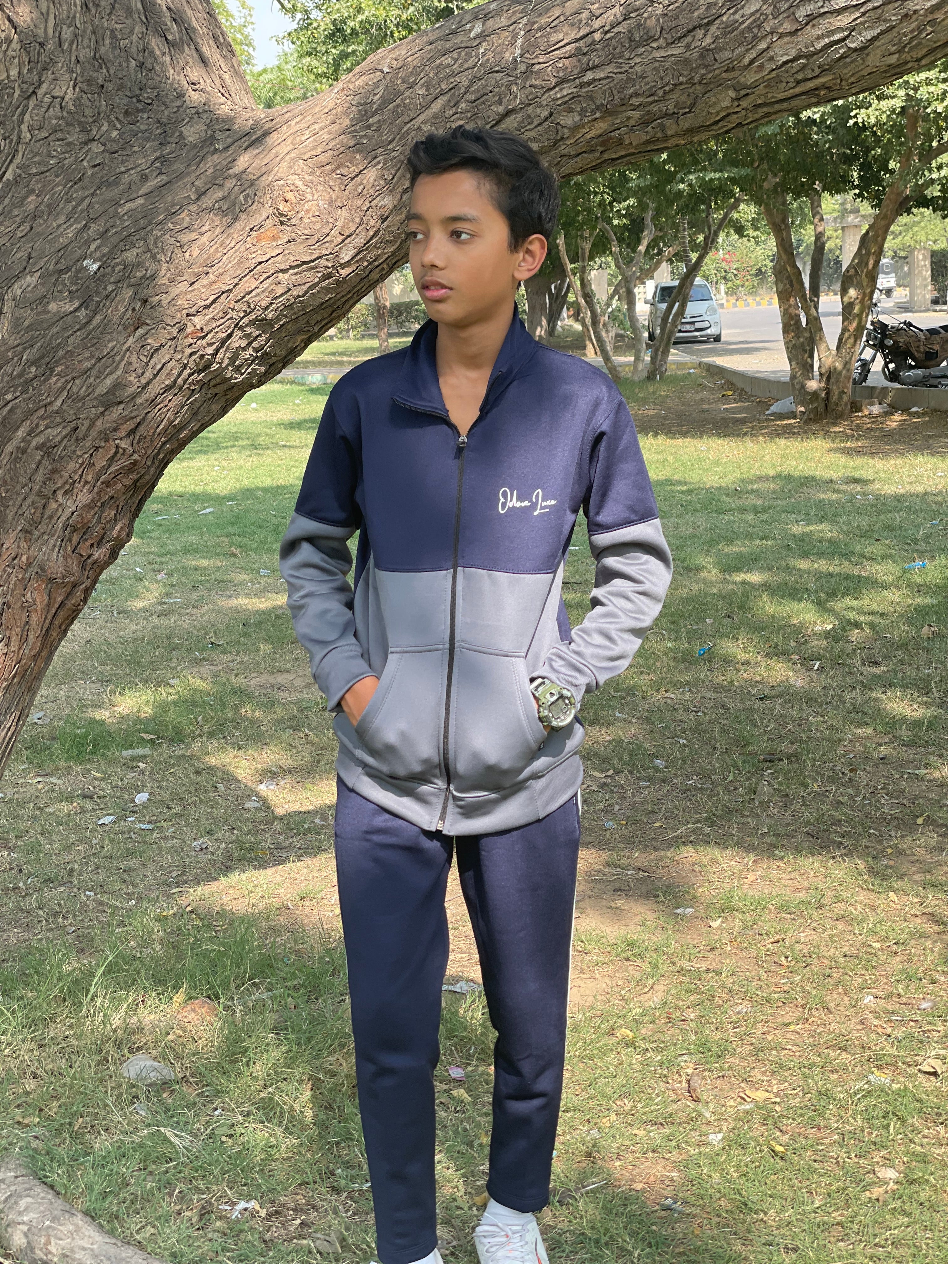 Kid Tracksuits-Twin Shade Suit Smoke Grey/Blue