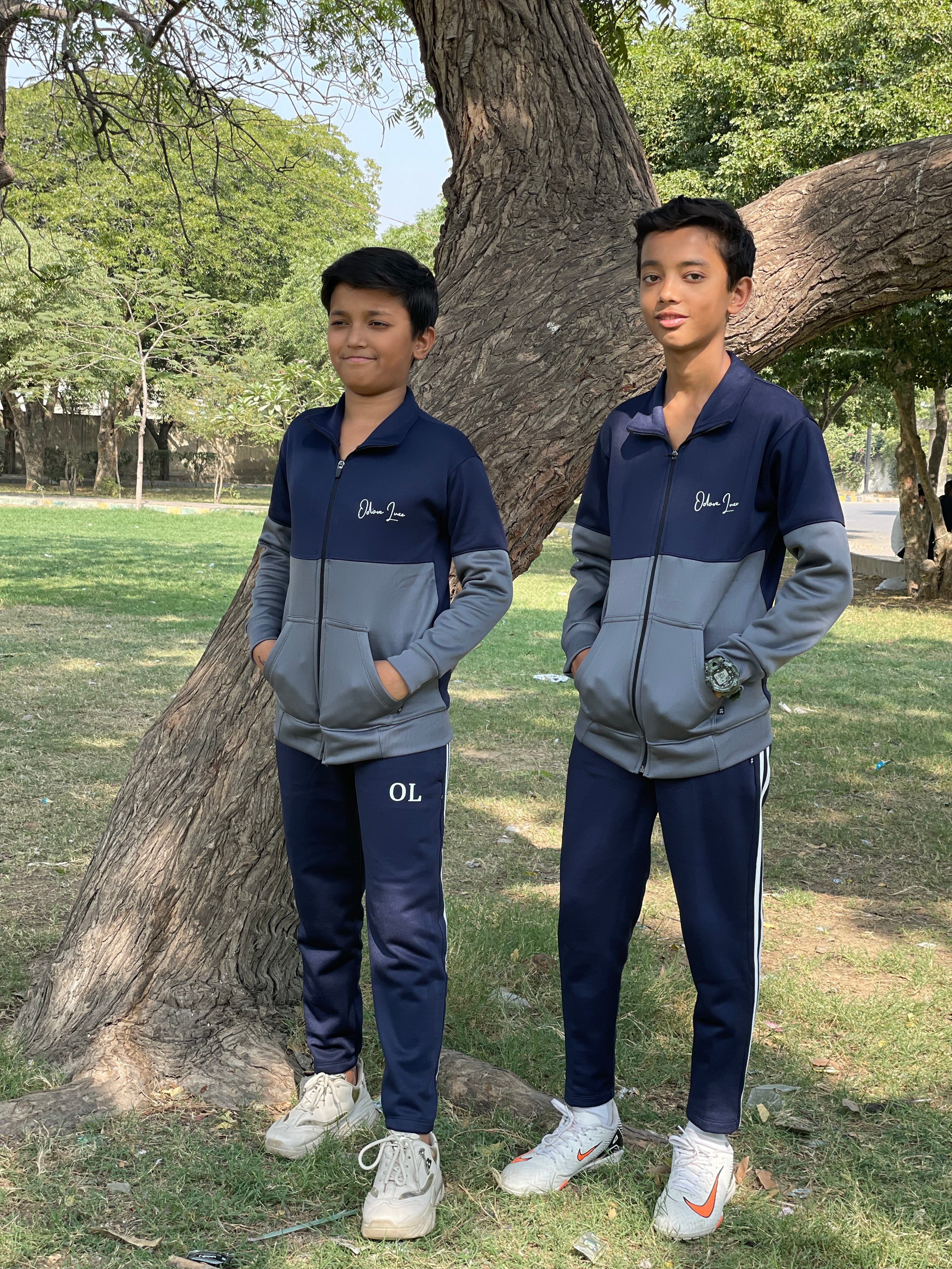 Kid Tracksuits-Twin Shade Suit Smoke Grey/Blue