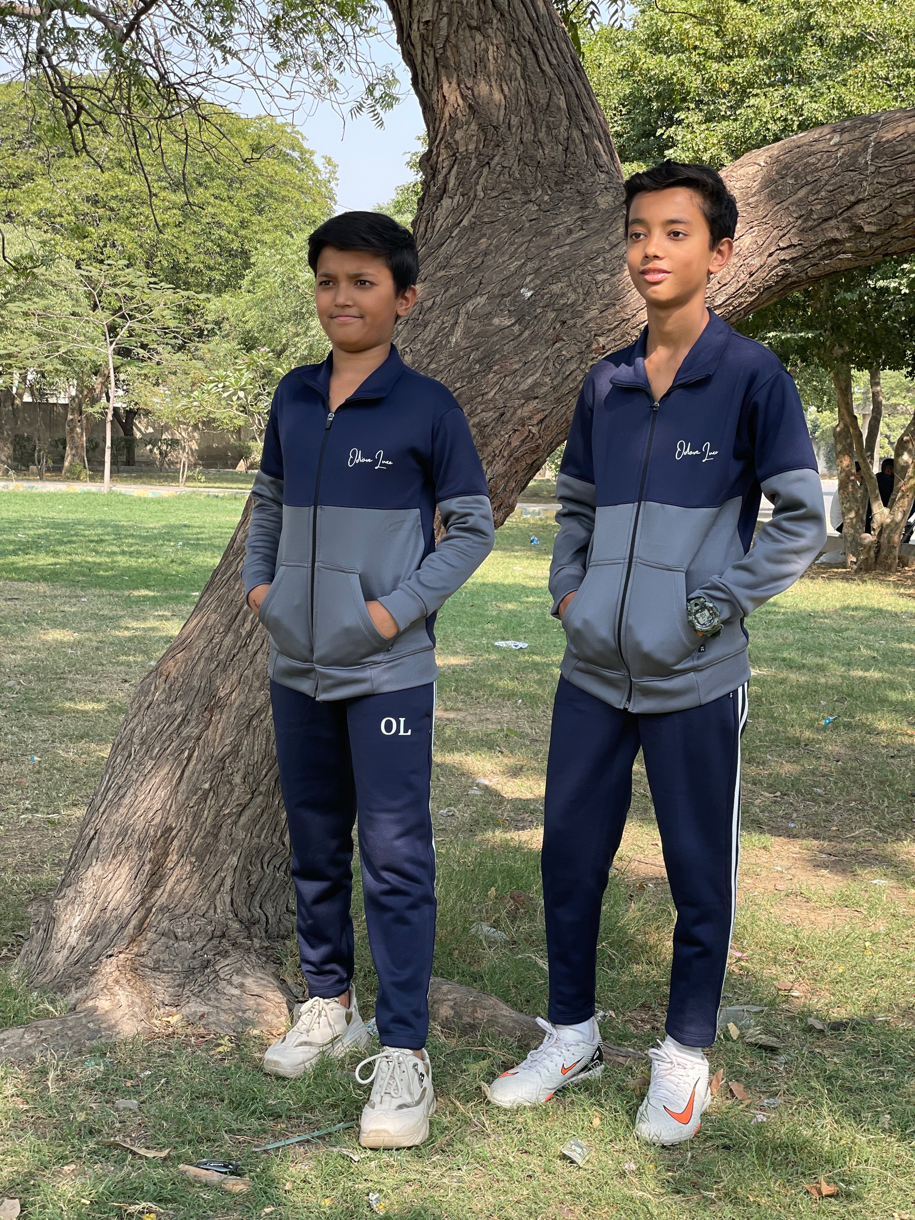 Kid Tracksuits-Twin Shade Suit Smoke Grey/Blue