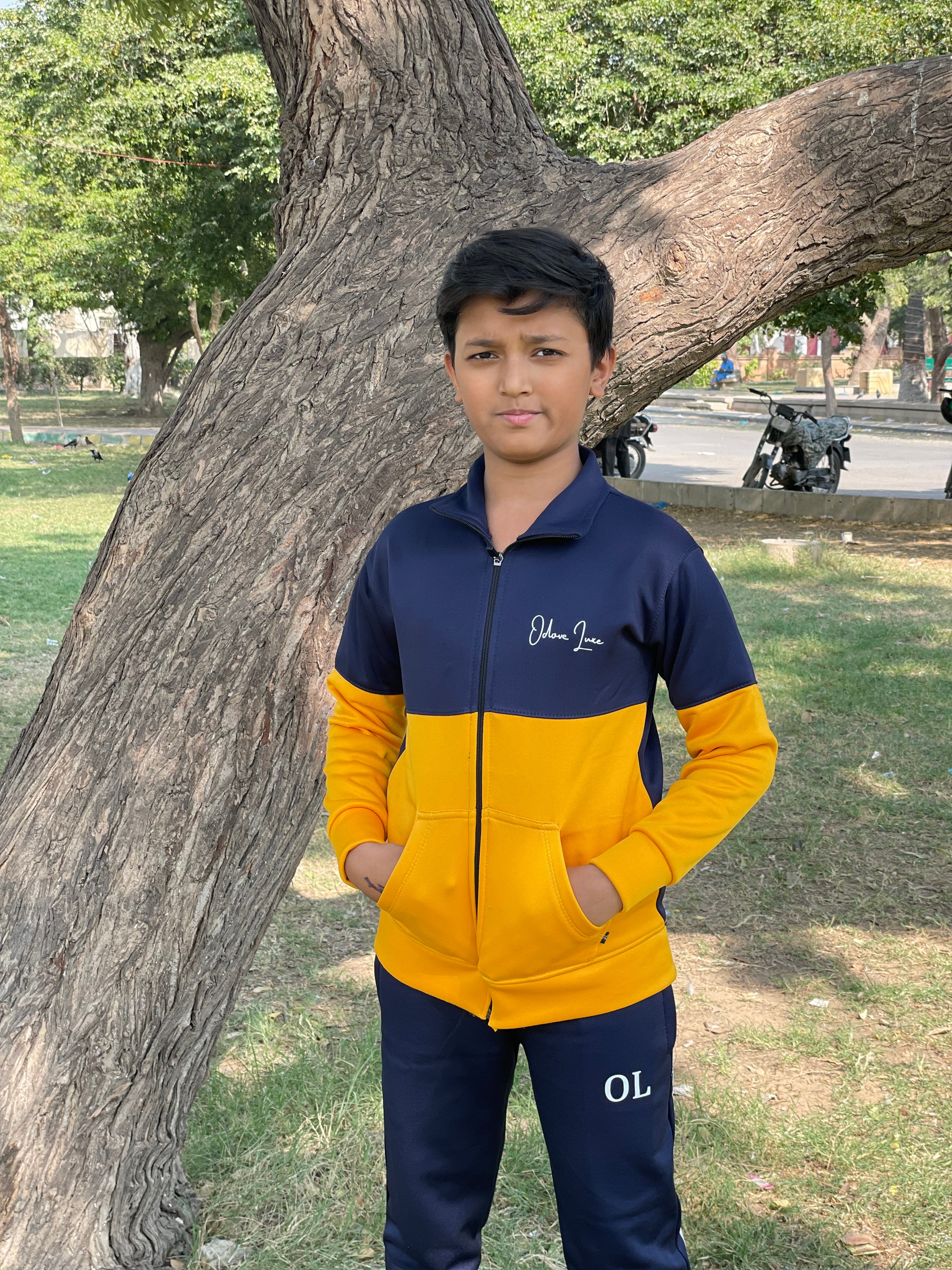 Kid Tracksuits-Twin Shade Suit Yellow/Blue