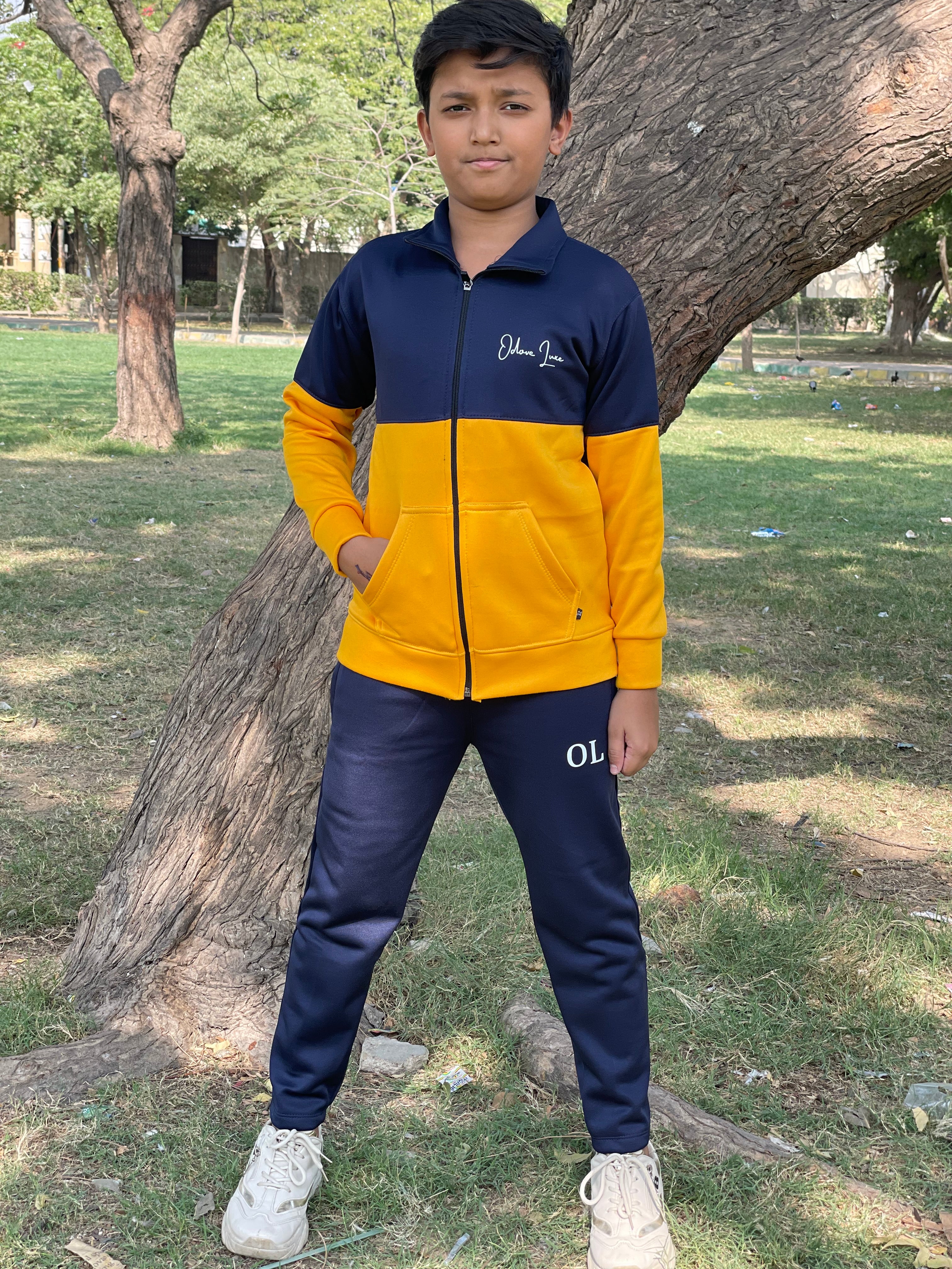 Kid Tracksuits-Twin Shade Suit Yellow/Blue