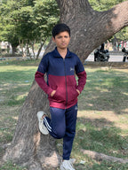 Kid Tracksuits-Twin Shade Suit Burgundy/Blue